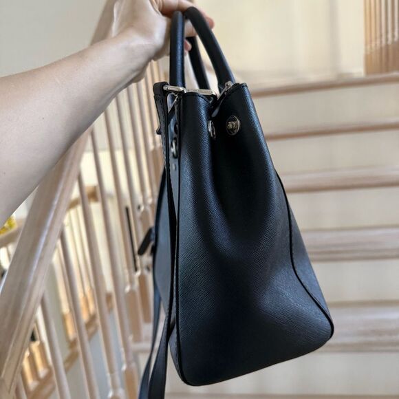 Michael Kors Sutton Medium Saffiano Leather Satchel in Black - Picture 7 of 15